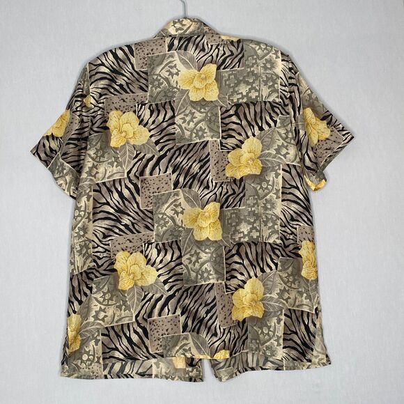 Dress Barn Silk Blouse Womens Large Black Yellow Green Floral Animal Print - Picture 4 of 9
